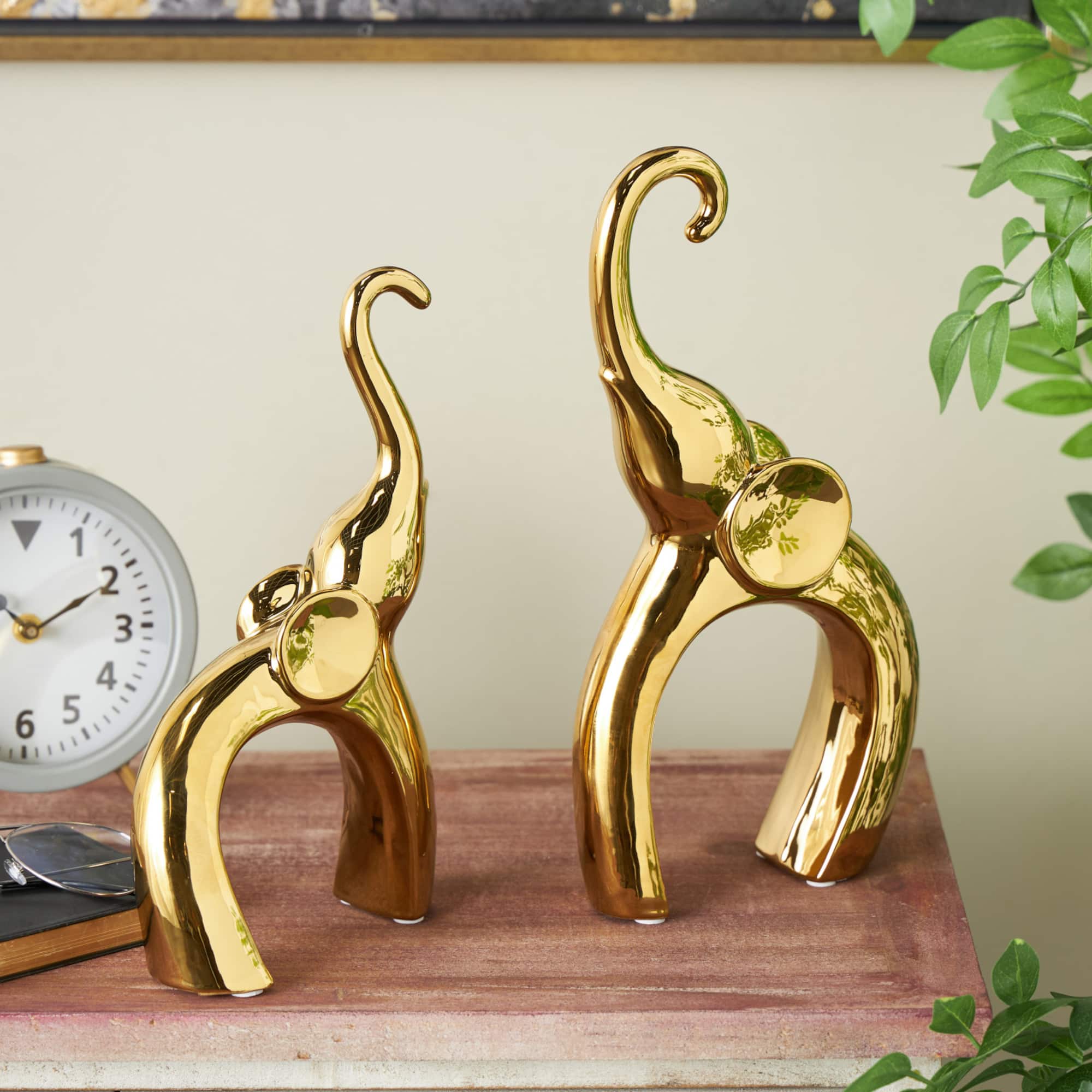 Abstract Arched Elephant Ceramic Sculpture Set
